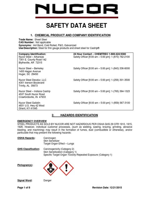 galvanized steel sds sheet